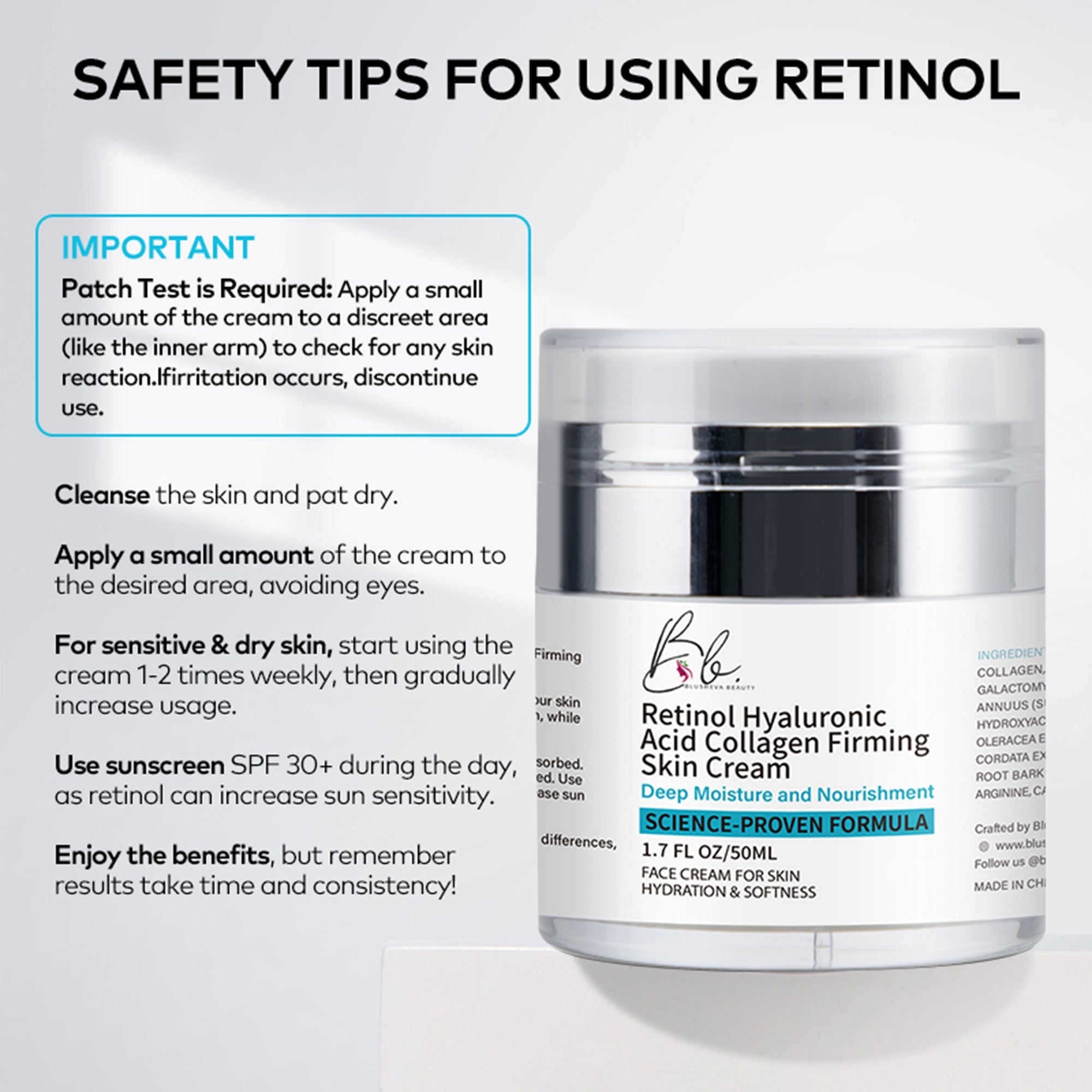 Retinol Face Cream – Anti-Aging with Hyaluronic Acid & Collagen | Blusheva Beauty