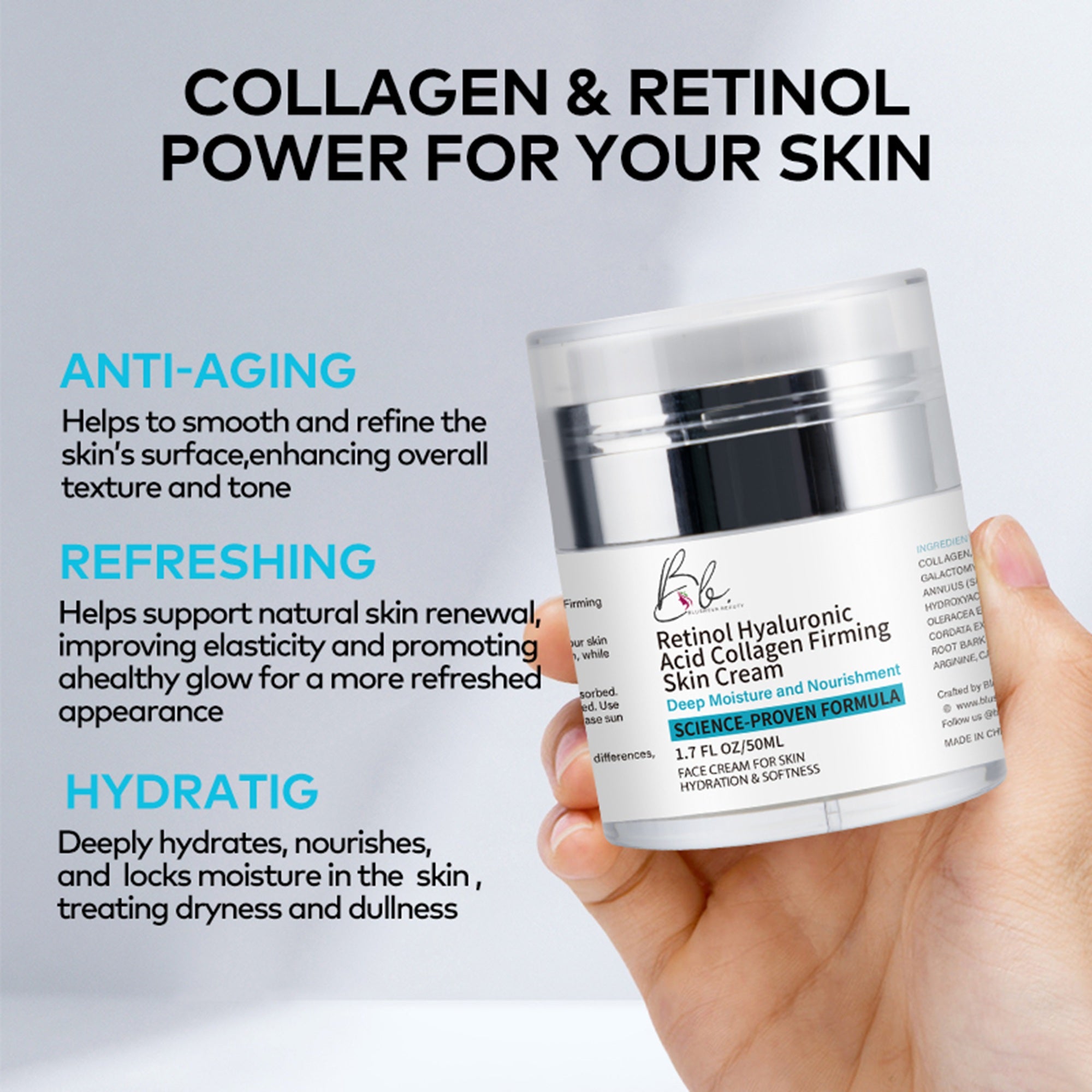 Retinol Face Cream – Anti-Aging with Hyaluronic Acid & Collagen | Blusheva Beauty