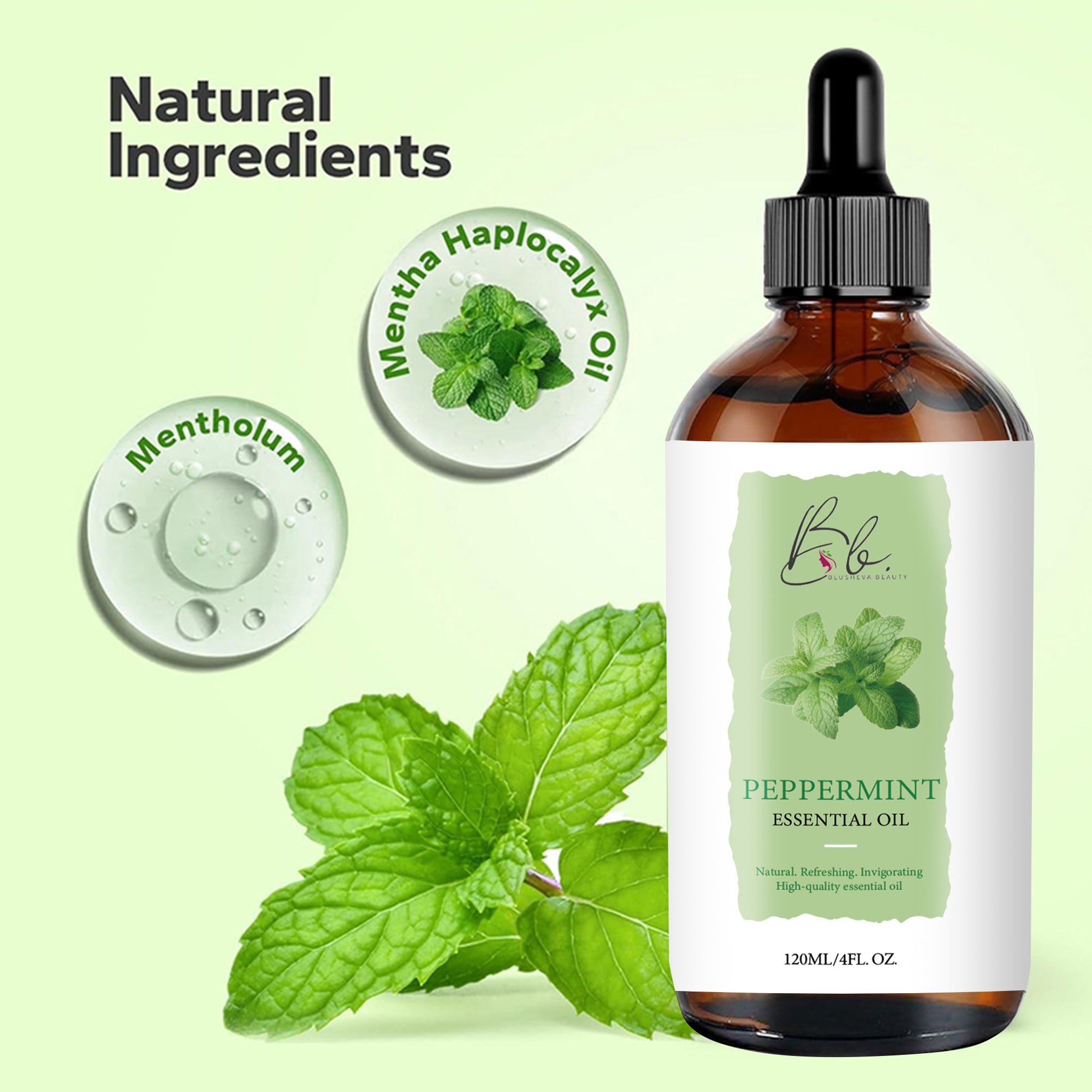 Peppermint Essential Oil 4oz – Pure Aromatherapy, Massage & Hair Oil | Blusheva Beauty