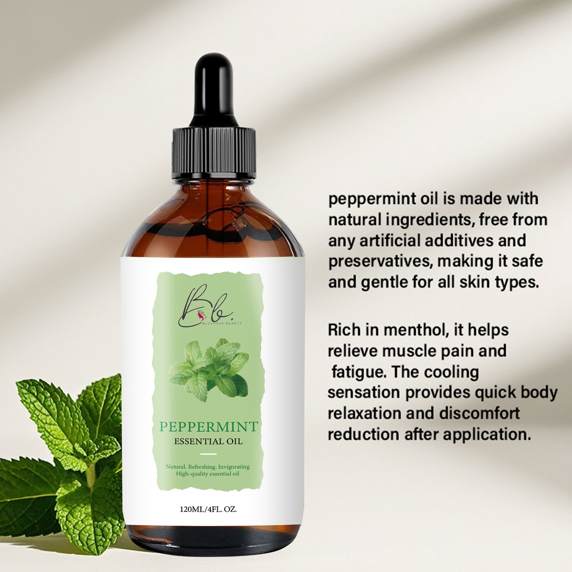 Peppermint Essential Oil 4oz – Pure Aromatherapy, Massage & Hair Oil | Blusheva Beauty