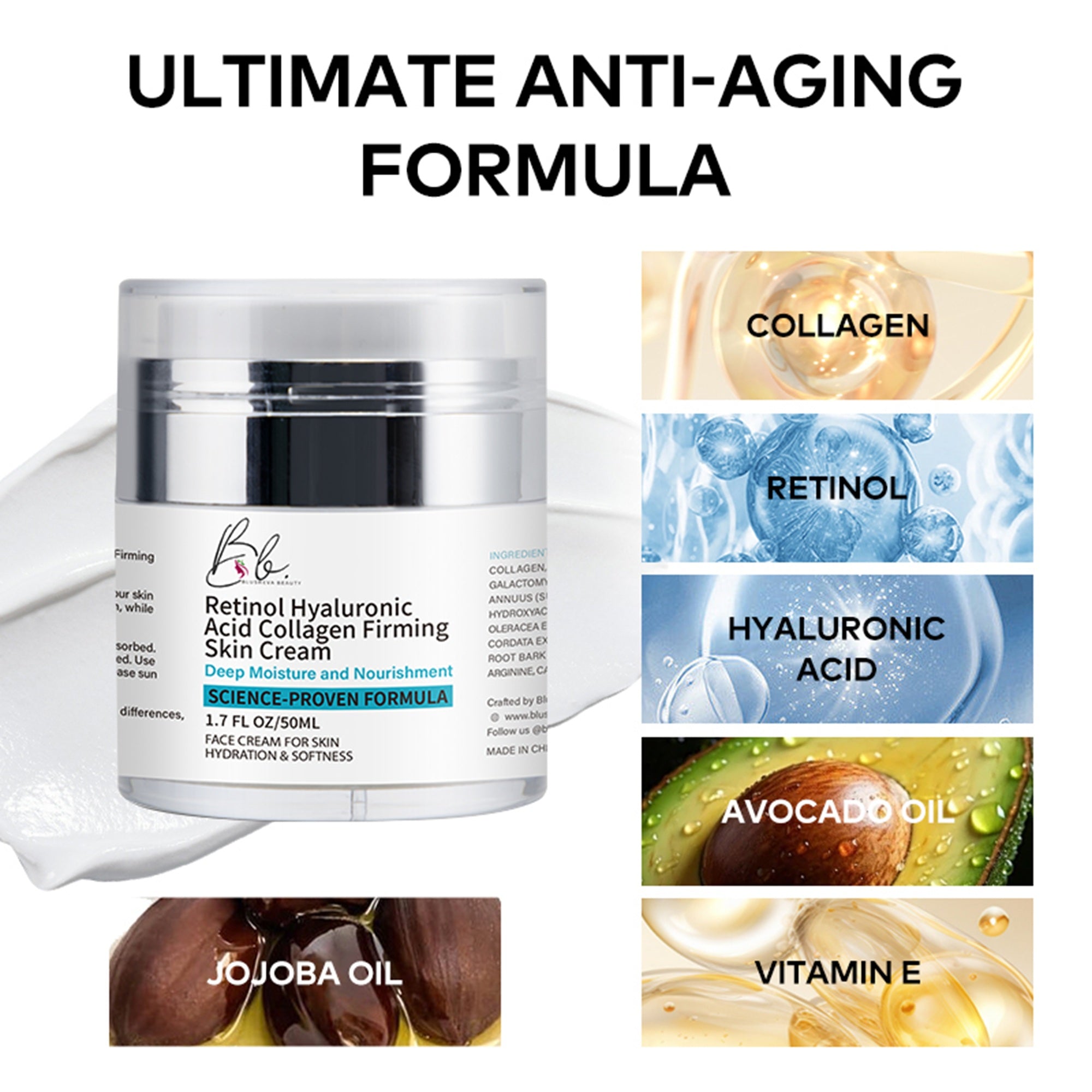 Retinol Face Cream – Anti-Aging with Hyaluronic Acid &amp; Collagen | Blusheva Beauty
