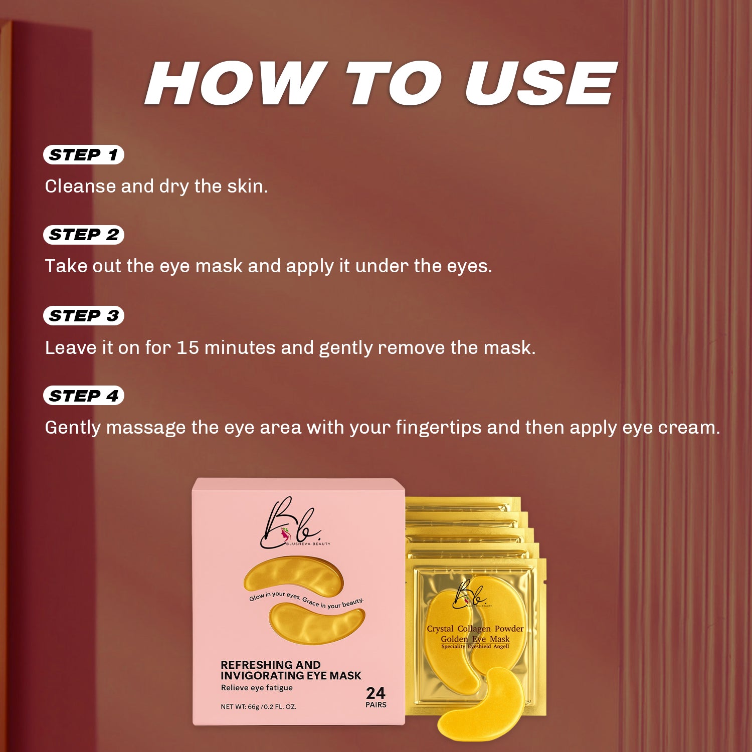 Gold Under Eye Masks – 24 Pairs | Collagen Anti-Aging Eye Patches | Blusheva Beauty