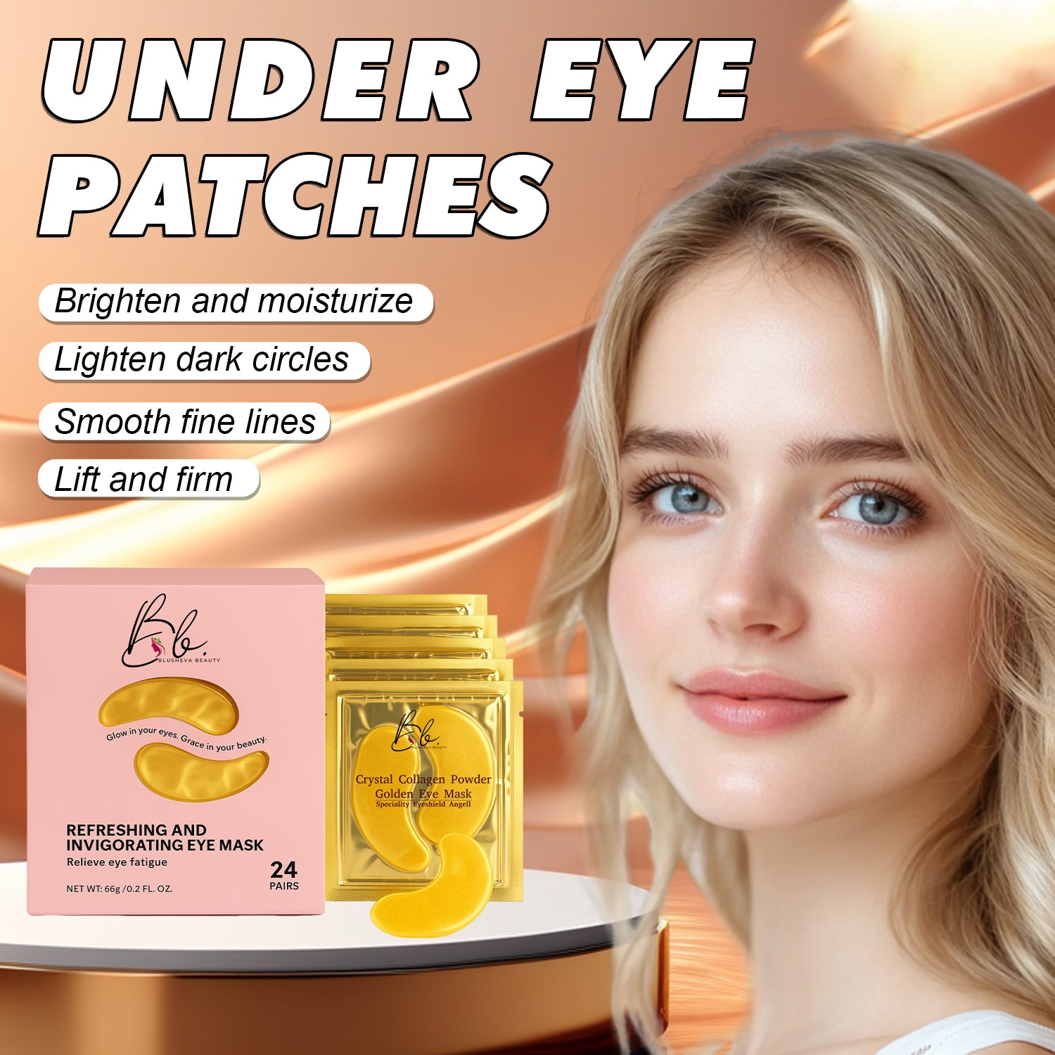 Gold Under Eye Masks – 24 Pairs | Collagen Anti-Aging Eye Patches | Blusheva Beauty
