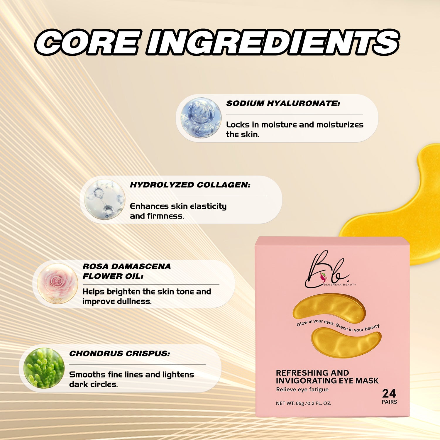 Gold Under Eye Masks – 24 Pairs | Collagen Anti-Aging Eye Patches | Blusheva Beauty