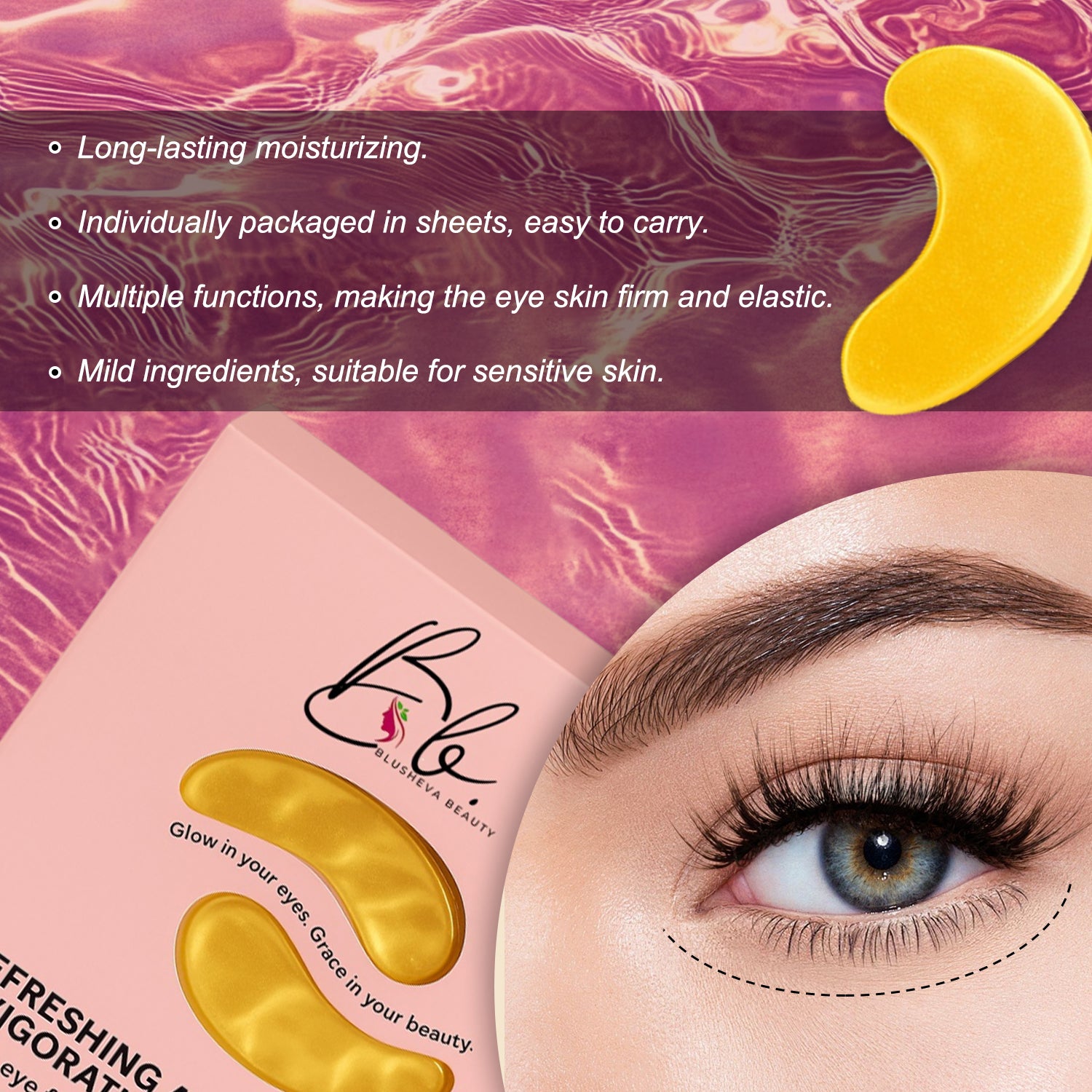 Gold Under Eye Masks – 24 Pairs | Collagen Anti-Aging Eye Patches | Blusheva Beauty